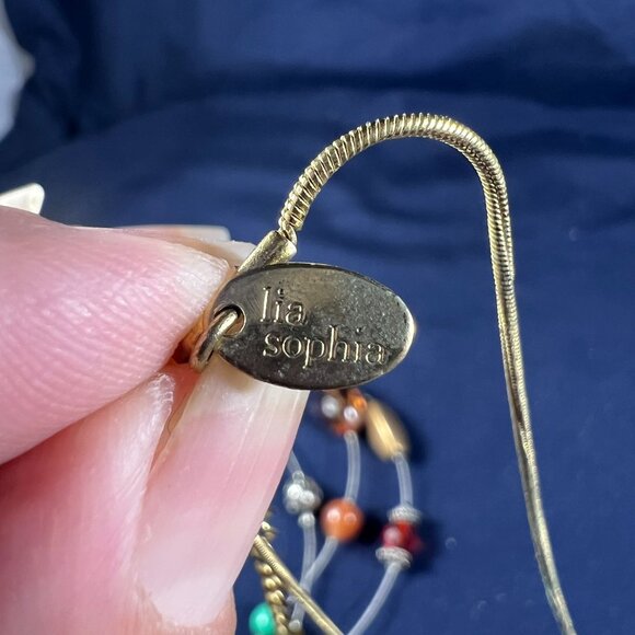 Lia Sophia Double Necklace Set With Multicolor Beads & Black Gem Pendant Gold Ch - Picture 7 of 7